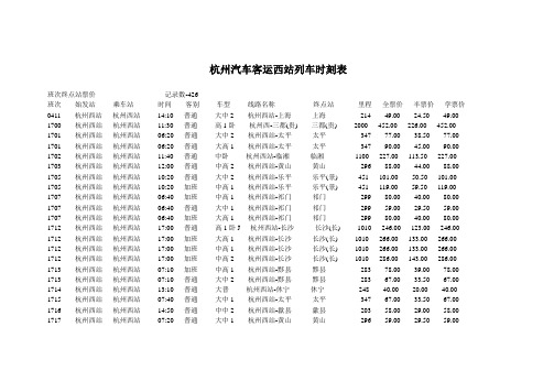 杭州汽车客运西站列车时刻表