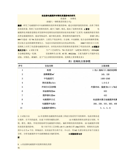 结晶器电磁搅拌对铸坯质量影响的研究