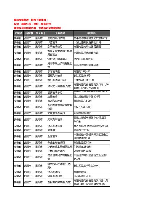 新版安徽省合肥市巢湖市玻璃企业公司商家户名录单联系方式地址大全39家