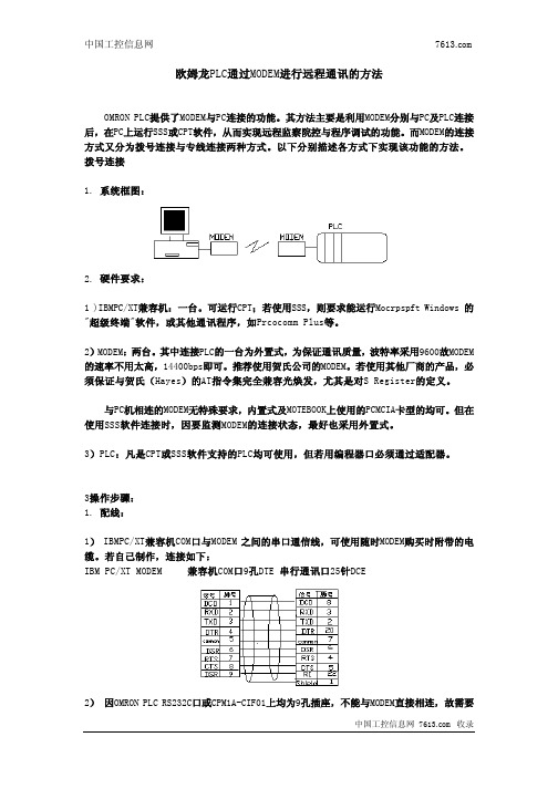 欧姆龙PLC通过MODEM进行远程通讯的方法