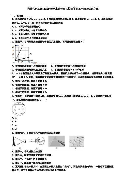 内蒙古包头市2019年八上物理期末模拟学业水平测试试题之三