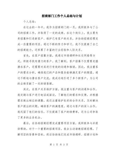 招商部门工作个人总结与计划