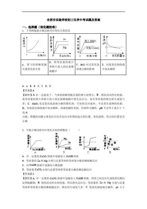 合肥市实验学校初三化学中考试题及答案