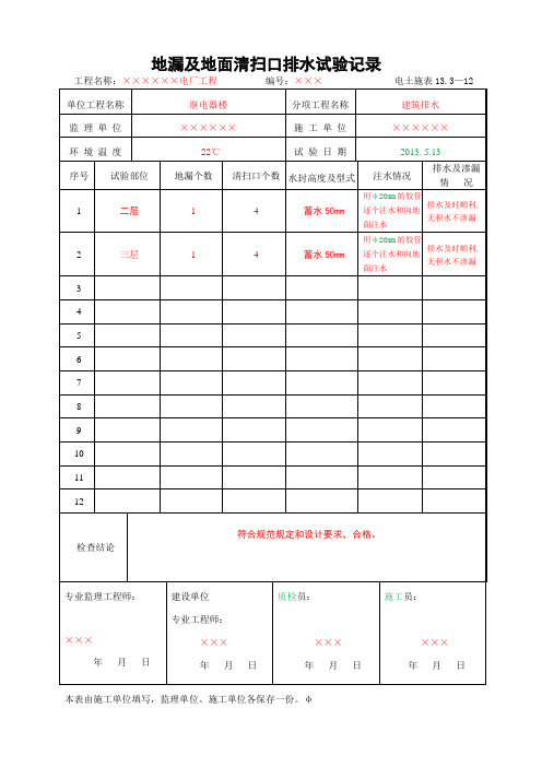 13.3—12地漏及地面清扫口排水试验记录