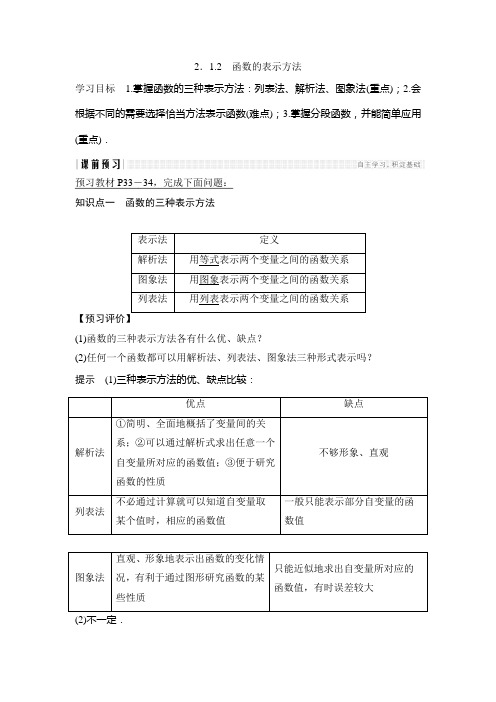 2018版高中数学苏教版必修一学案：2.1.2 函数的表示方法