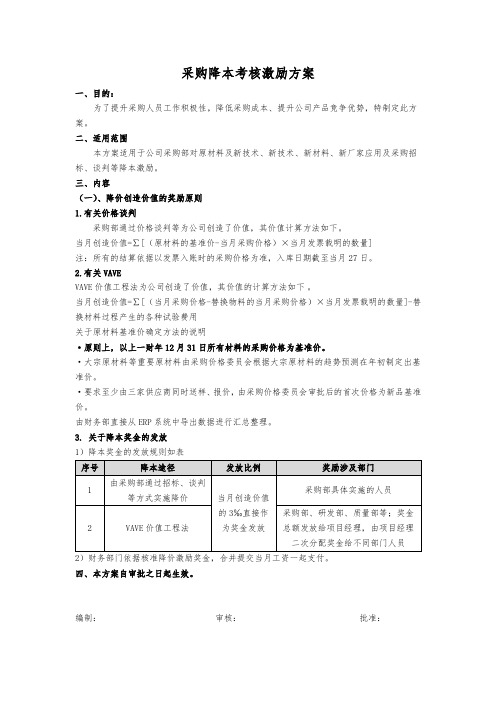 采购降本考核激励方案