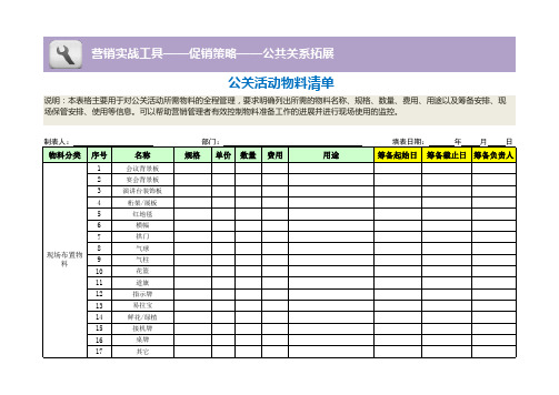 公关活动物料清单(精选)