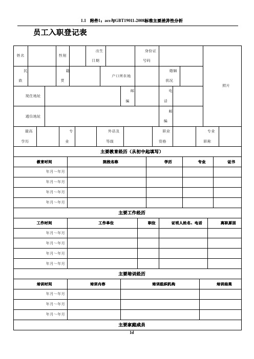 员工入职登记表(正式表)50801