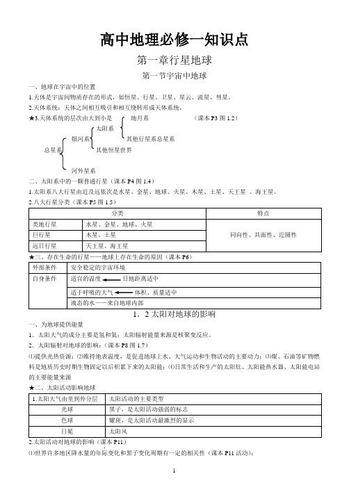 人教版高中地理必修一二三知识点