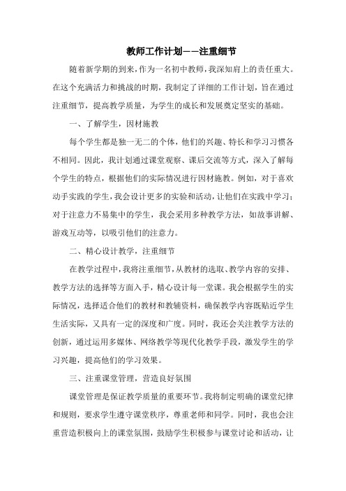 教师工作计划——注重细节