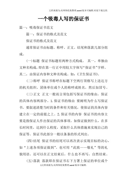 一个吸毒人写的保证书