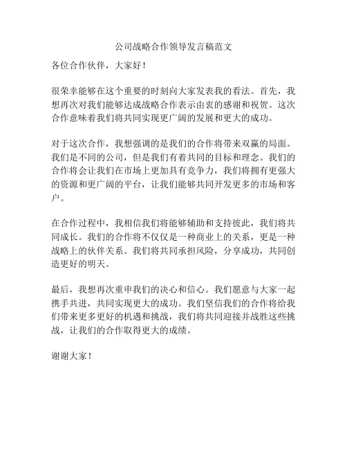 公司战略合作领导发言稿范文