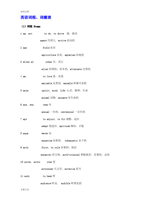 英语词根词缀表+词根词汇练习题