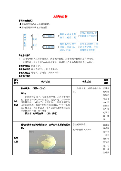 乡城县一中七年级地理上册 第一章 第1节 地球的自转教案 