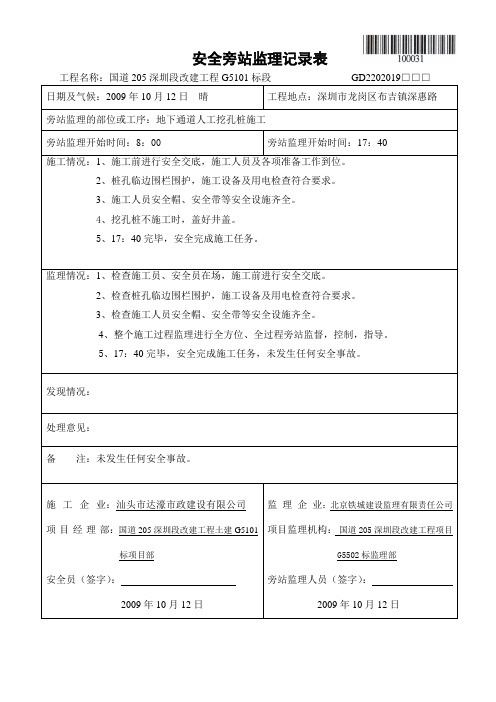 10.12挖孔桩安全旁站监理记录表 2