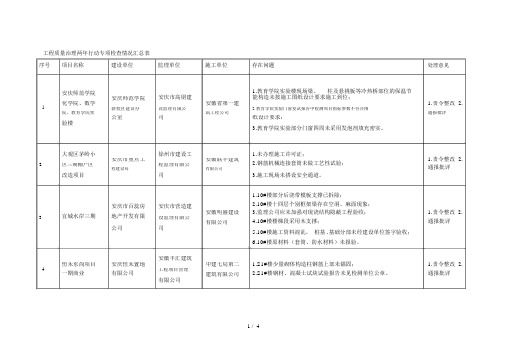 工程质量治理两年行动专项检查情况汇总表