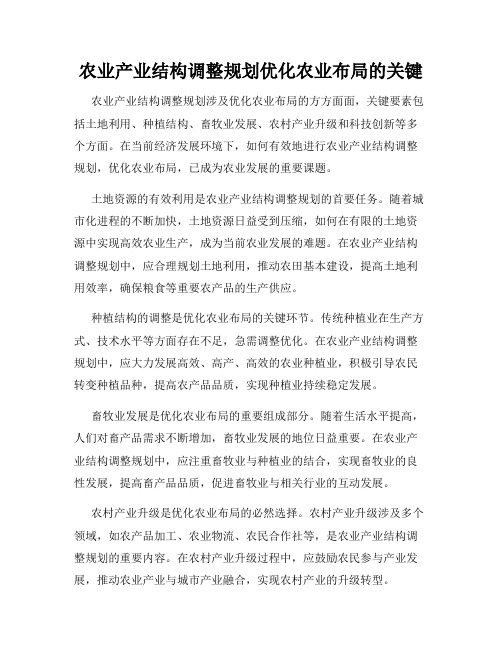 农业产业结构调整规划优化农业布局的关键