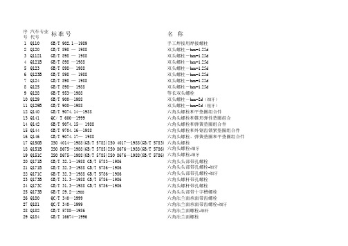 汽标和国标对照表 汽车紧固件标准号与国标标准号对照表 