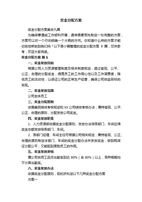 奖金分配方案集合九篇