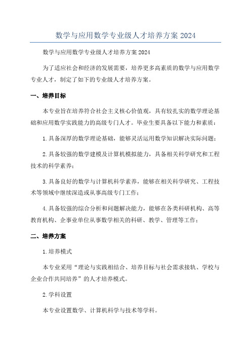 数学与应用数学专业级人才培养方案2024