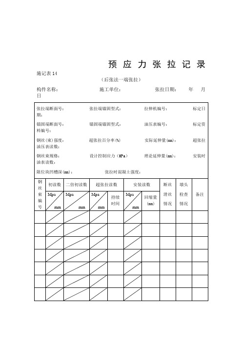 预应力张拉记录(后张法一端张拉)