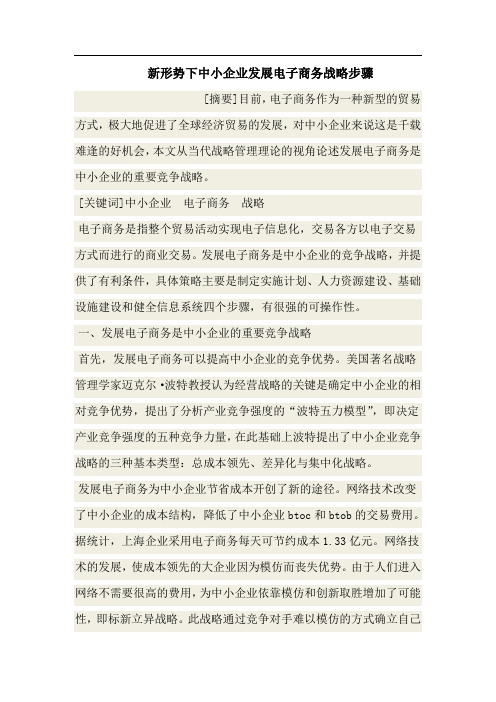 中小企业电子商务的发展战略