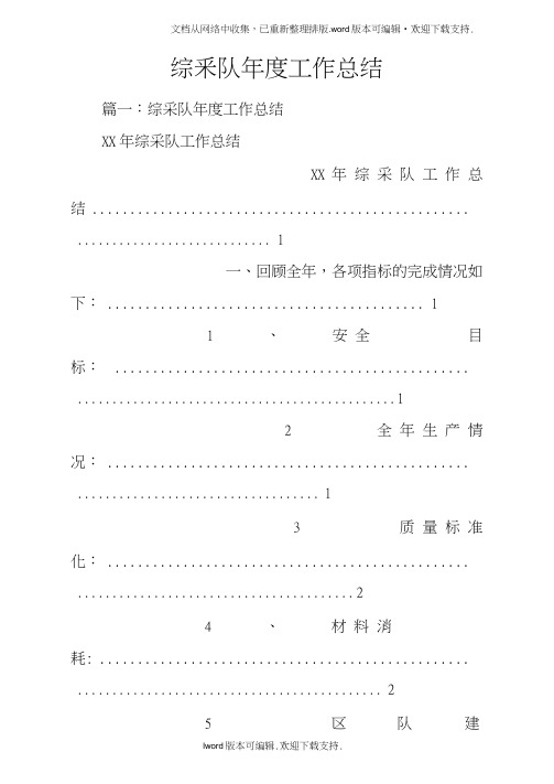 综采队年度工作总结