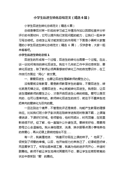 小学生后进生转化总结范文(精选6篇)