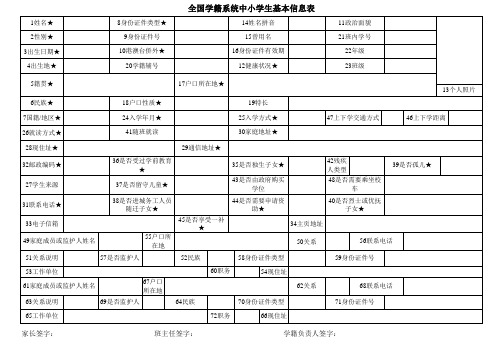 全国中小学生学籍信息表