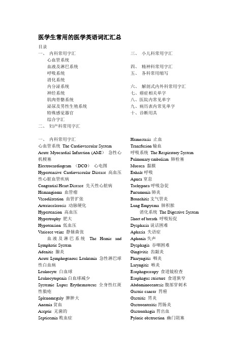 医学生常用的医学英语词汇汇总