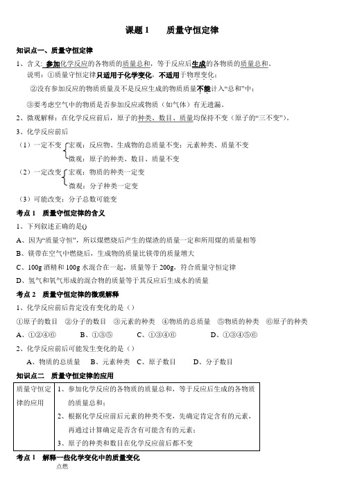 第五单元质量守恒定律知识点 例题 练习(含答案)