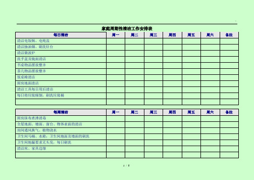 家庭周期性清洁工作安排表