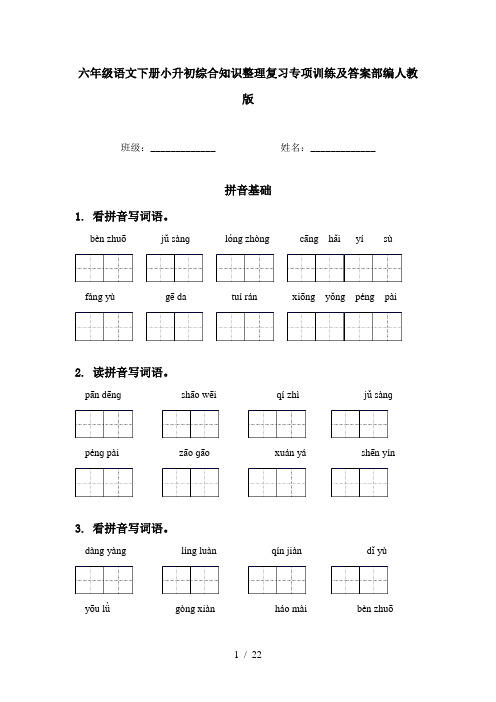 六年级语文下册小升初综合知识整理复习专项训练及答案部编人教版