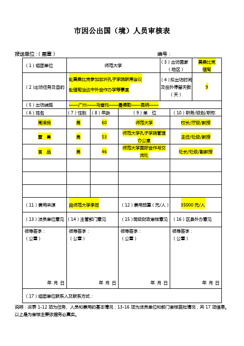 xx市因公出国(境)人员审核表