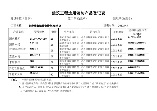 建筑工程选用消防产品登记表(新)