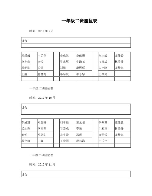 一年级二班座位表