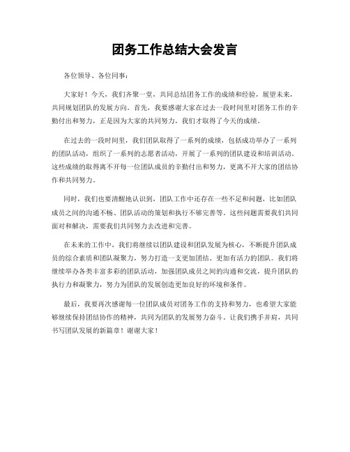 团务工作总结大会发言