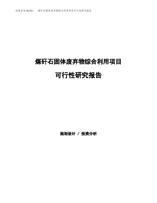 煤矸石固体废弃物综合利用项目可行性研究报告样例参考模板