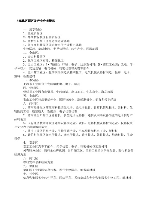 上海地区园区及产业分布情况