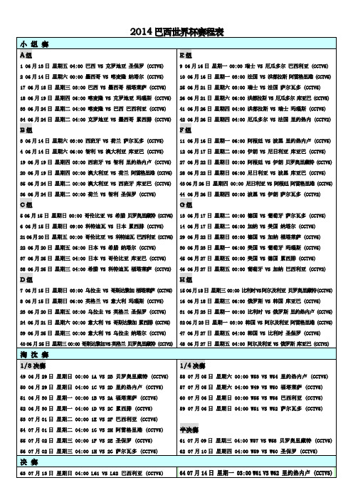 2014巴西世界杯赛程