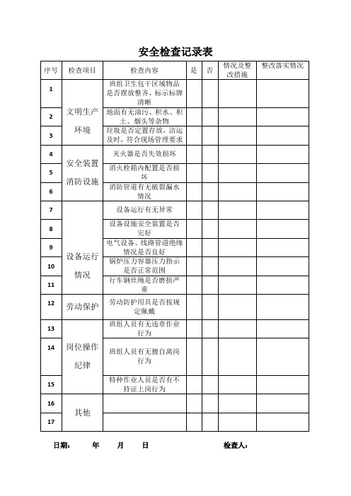 安全检查记录表(安全日志)