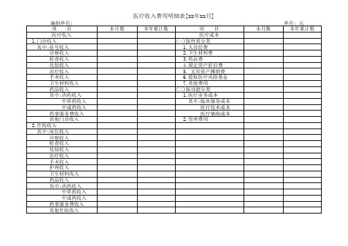 医疗收入费用明细表