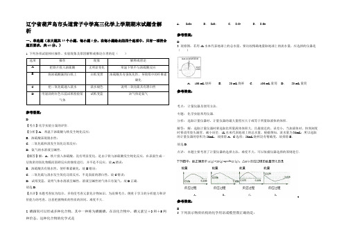 辽宁省葫芦岛市头道营子中学高三化学上学期期末试题含解析