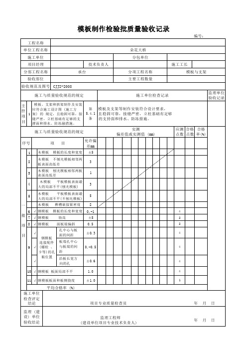 模板制作检验批质量验收记录