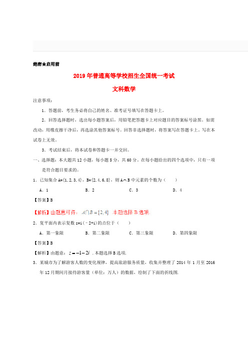 2019年普通高等学校招生全国统一考试数学试题文(全国卷3,包括解析)