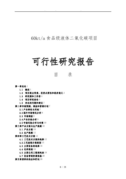 60kta食品级液体二氧化碳项目技改项目可行性方案研究报告