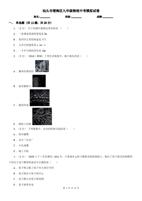 汕头市澄海区九年级物理中考模拟试卷