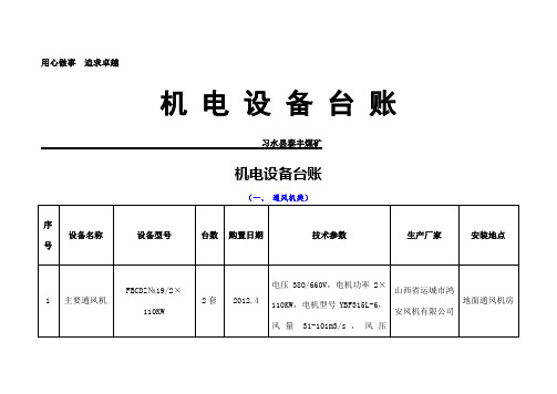 机电设备台账 实用的 