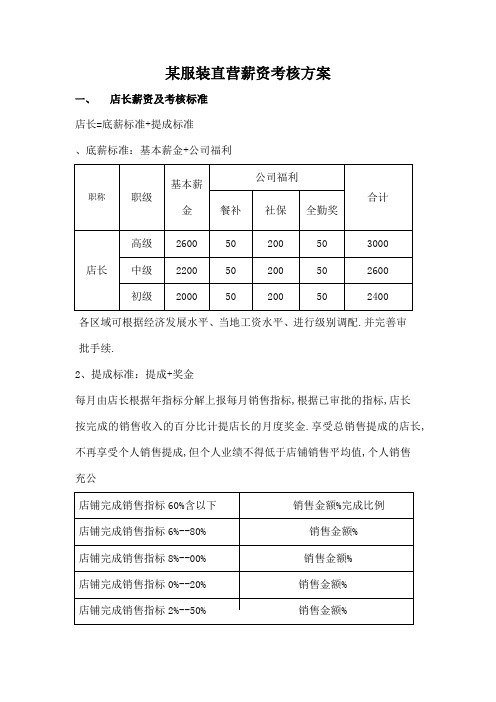 服装店直营薪资考核方案