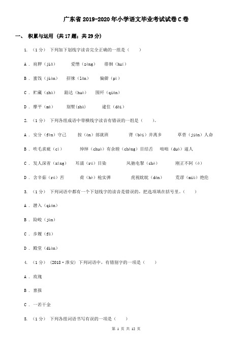 广东省2019-2020年小学语文毕业考试试卷C卷